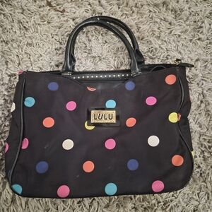Lulu Guinness Black Tote with Colorful Polka Dots